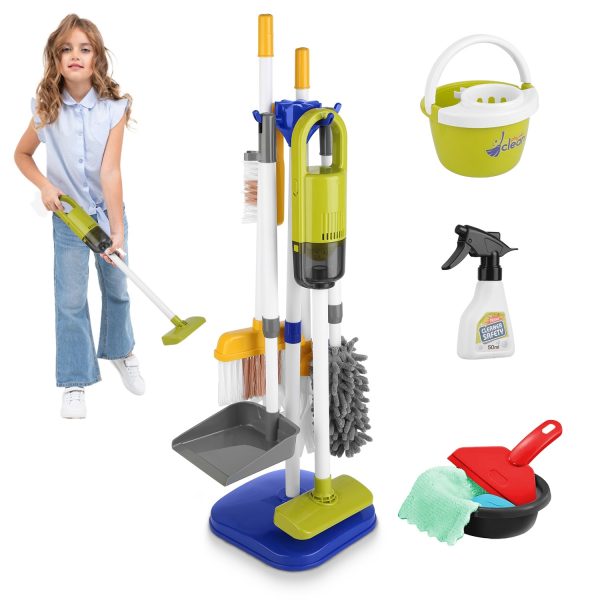 14-Piece Kids Cleaning Play Set with Working Vacuum, Broom & Mop — Stand Included (Ages 3+) - Image 3