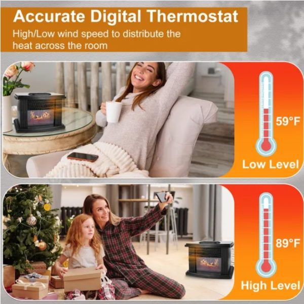 800W Quiet Fireplace Space Heater - Image 3