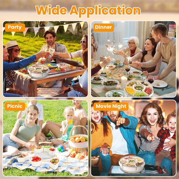 2-Pack Rotating Snack Trays with Lids — 6 Compartments, Portable, 4L Each - Image 8
