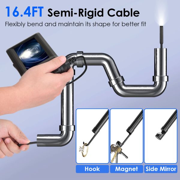 1080p Endoscope with 4.3" Screen — 8 mm IP67 Camera, 16.4-ft Semi-Rigid Cable, 8-LED - Image 4