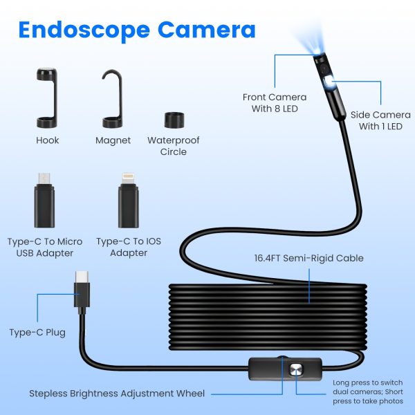 Dual-Lens Wi-Fi Borescope, 16.4 ft Cable - Image 8