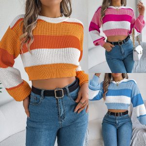 Color-Block Lantern Sleeve Crop — Playful, cozy, easy to style (S–XL)