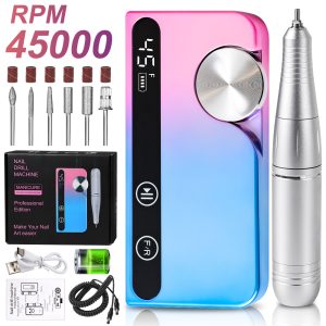 Pro Electric Nail Drill — 45,000 RPM Cordless E-File with LCD (12-Piece Kit)