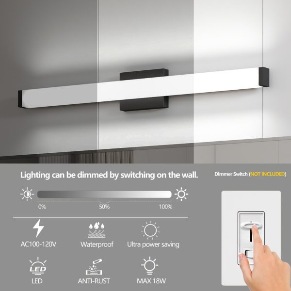 33" Black Bathroom Vanity Light — Modern 18W LED, Cool White 6000K - Image 8