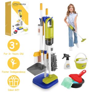 14-Piece Kids Cleaning Play Set with Working Vacuum, Broom & Mop — Stand Included (Ages 3+)