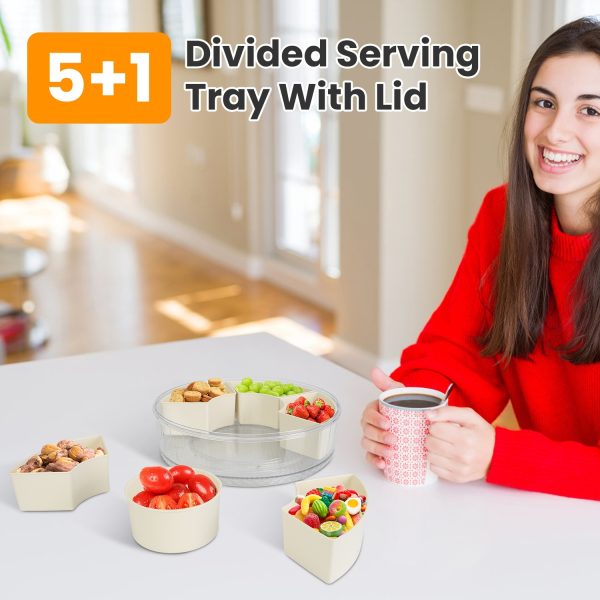 2-Pack Rotating Snack Trays with Lids — 6 Compartments, Portable, 4L Each - Image 5