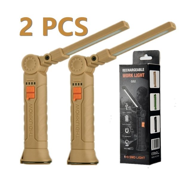 USB Rechargeable COB Work Light — Magnetic, Folding, 360° Rotation (2-Pack) - Image 2