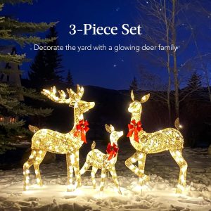 Golden LED Reindeer Trio — 3-Piece Outdoor Holiday Set