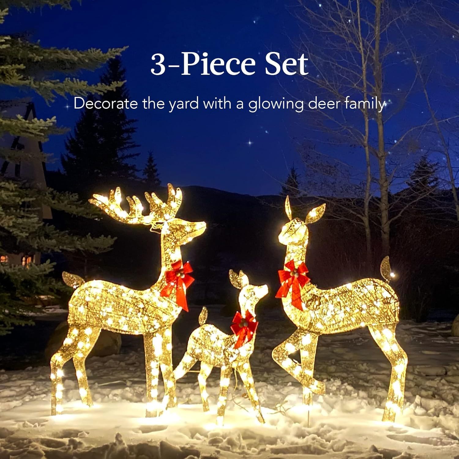 Golden LED Reindeer Trio — 3-Piece Outdoor Holiday Set 1 Golden LED Reindeer Trio — 3-Piece Outdoor Holiday Set
