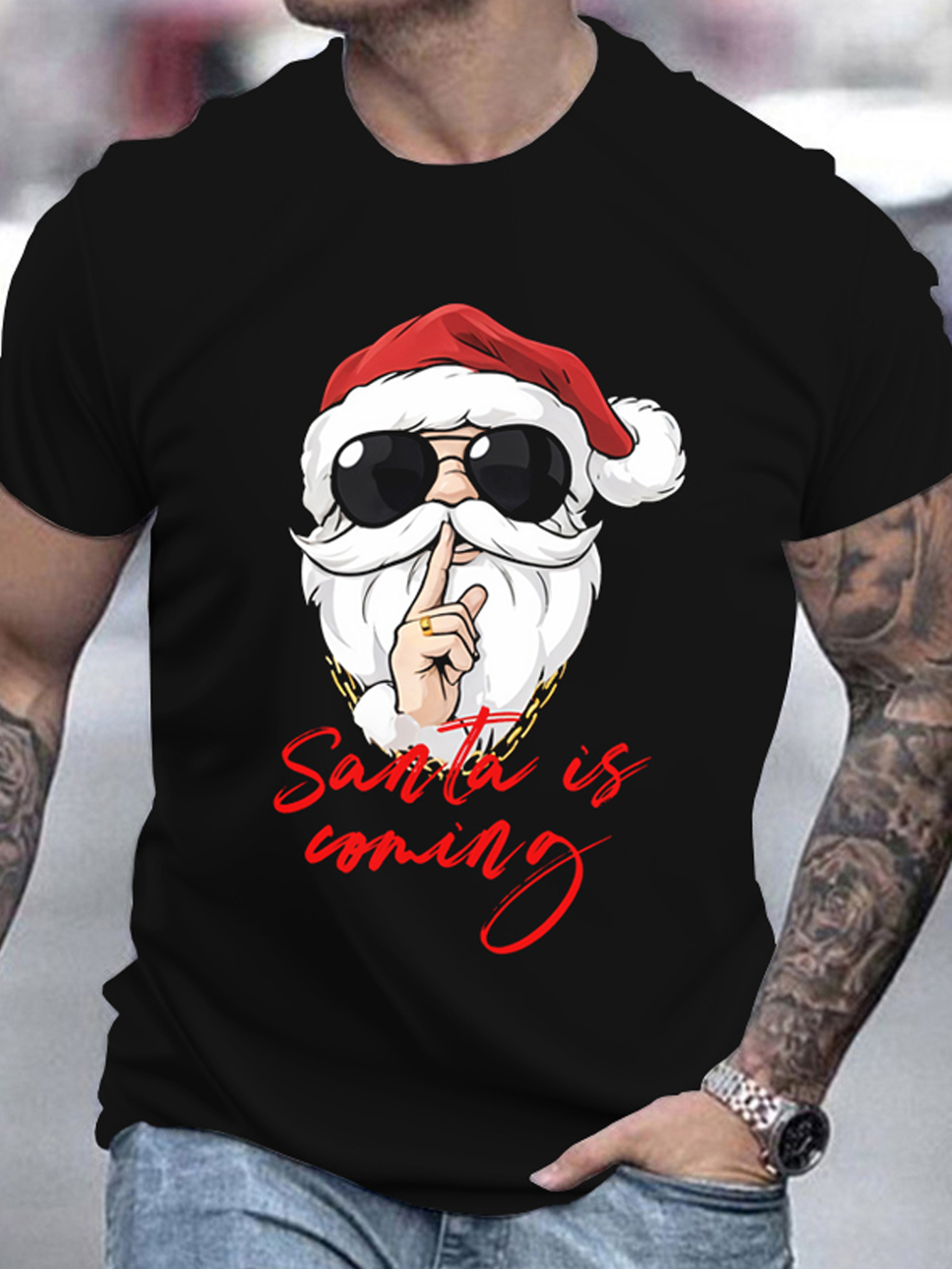 Men's Holiday Santa Claus 3D Printed T-shirt - Breathable, Stretchy, Summer-Ready 4 Men's Holiday Santa Claus 3D Printed T-shirt - Breathable, Stretchy, Summer-Ready - Image 4