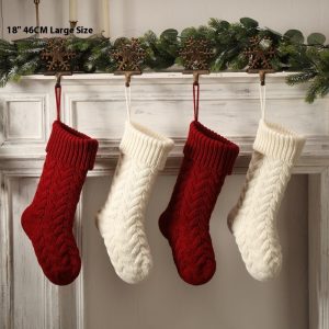 Cable-Knit Christmas Stocking — 18" Large Gift Bag / Hanging Pendant