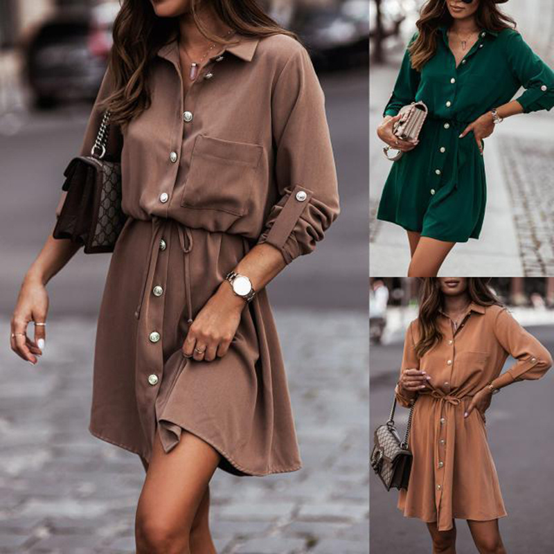 Elegant Lapel Belted Shirt Dress — Button-Down, Tie Waist, Autumn/Winter Essential (S–XXL) 1 Elegant Lapel Belted Shirt Dress — Button-Down, Tie Waist, Autumn/Winter Essential (S–XXL)